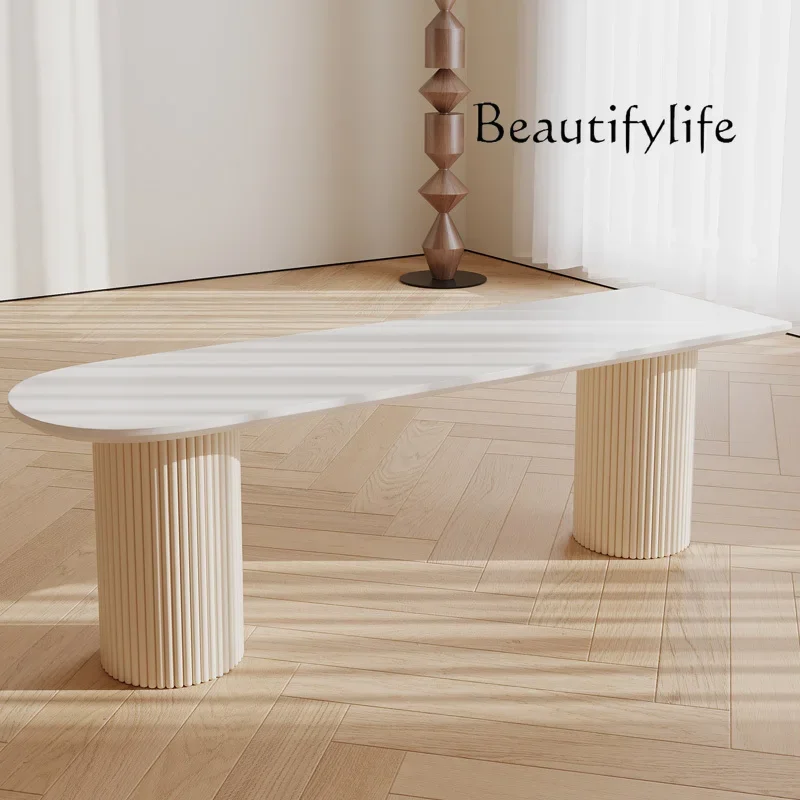 N45 Dining table, bench, French cream style, modern simple living room, small apartment, high-end solid wood multi-layer board