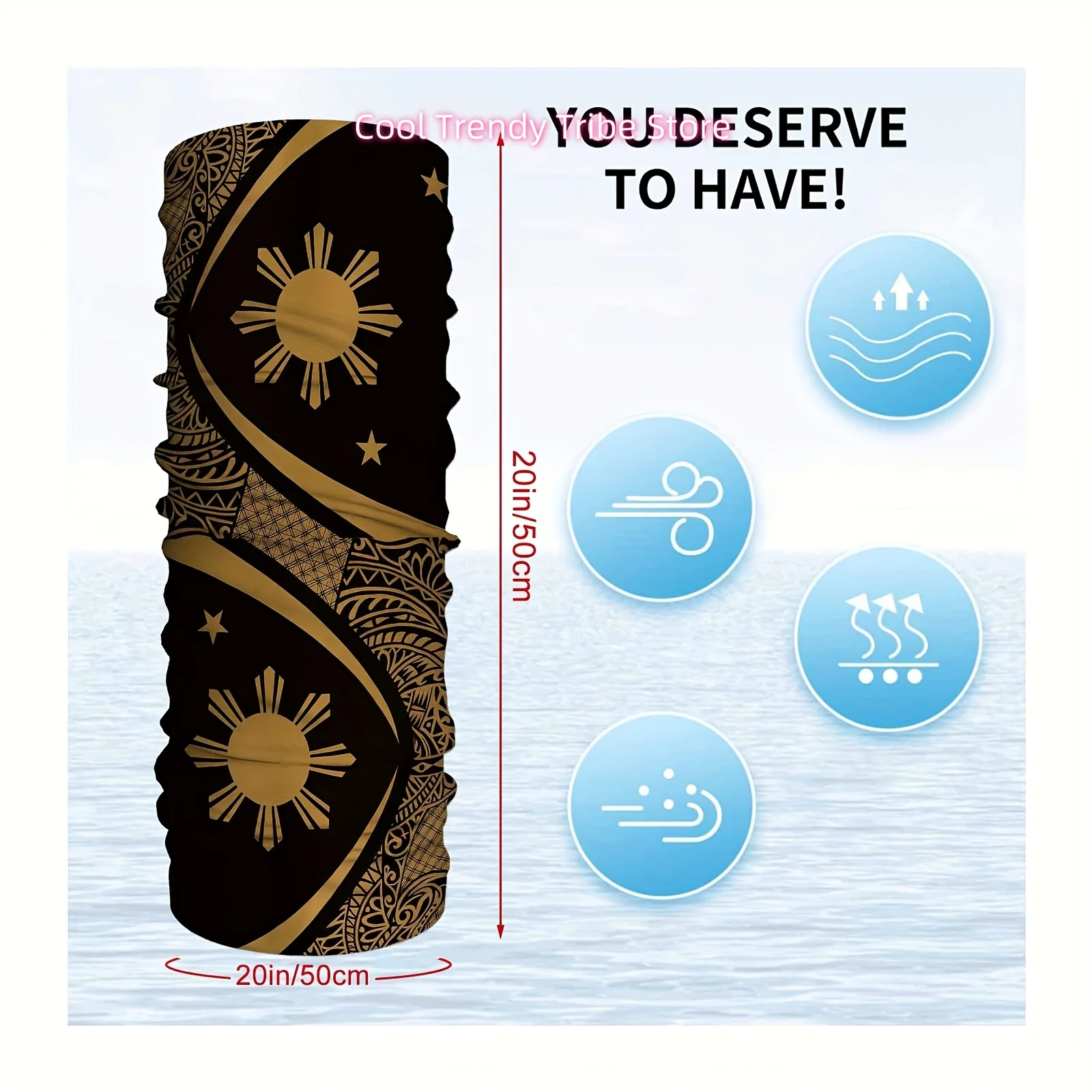Golden Philippine Sun, Stars, Abstract Design Fun Design Multi Functional Print Scarf Men Women Unsix Mask Neck Mask Holiday Eve view 2