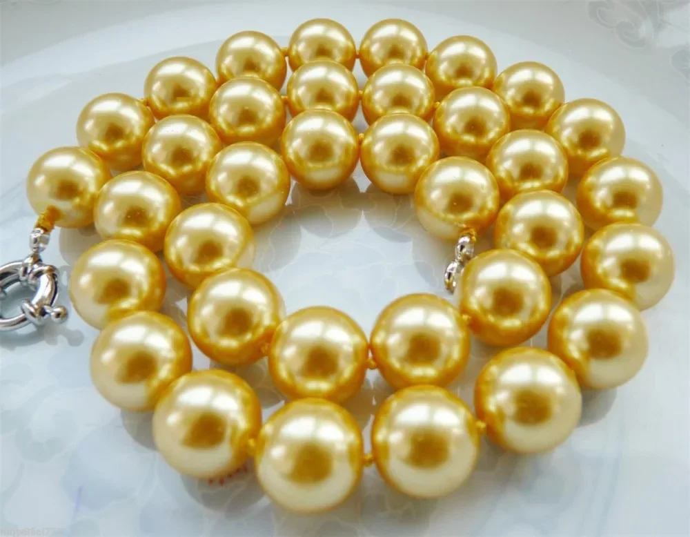 

AAA+12mm Golden South Sea Shell Pearl Fashion Necklace 18'' Top quality