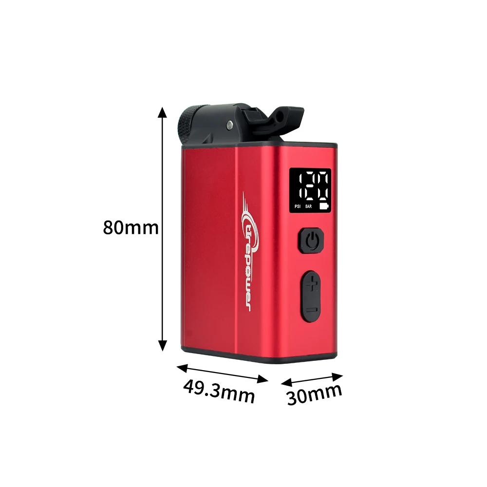 Elektrische Fahrradpumpe mit schnellem USB-C-Ladeanschluss, 120 PSI, tragbarer Mini-Reifenfüller mit zwei 480mAh Akkus und Display – Detail 13
