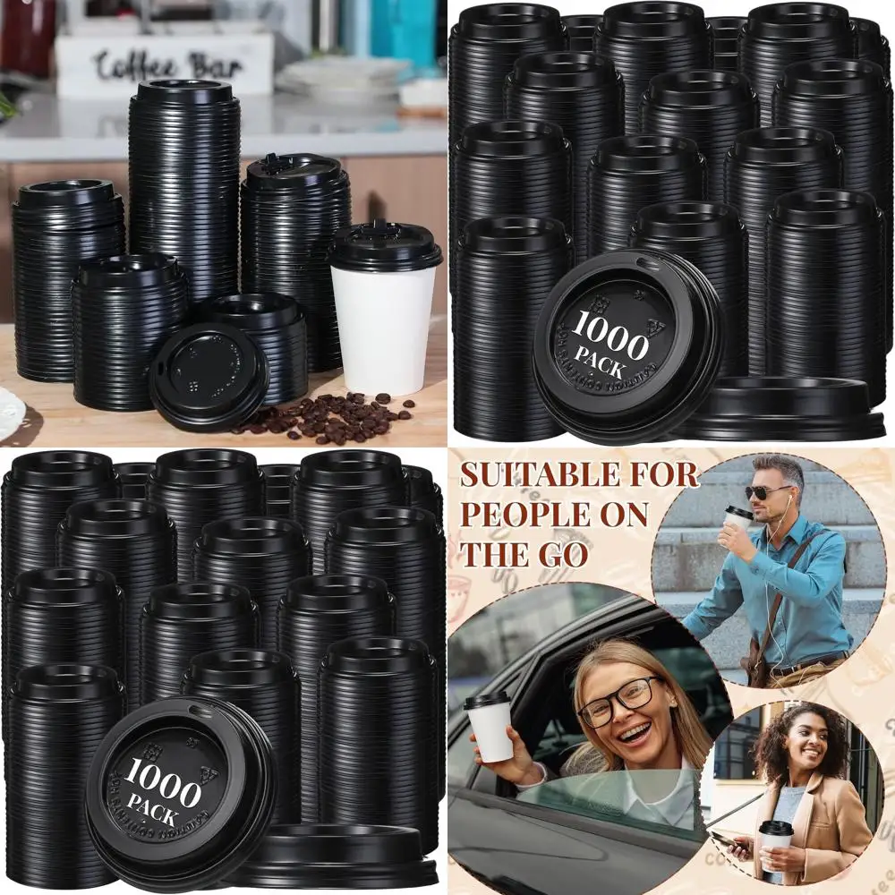 

1000 Pack Black Disposable Dome Lids for 10-24 oz Cups, Airflow Vent, Suitable for Cafes, Offices, Parties & Outdoor Events