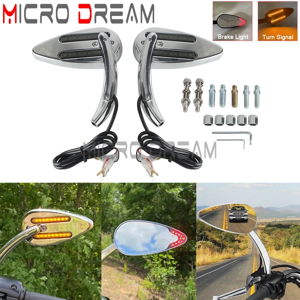 オートバイのバックミラー,琥珀色のLEDウインカー,赤いブレーキライト,m10,m8,ハーレーパンアメリカ用1250 2021 2022 2023 2024