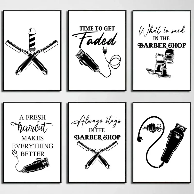 Abstract Barbershop Signs Hairdressing Tool Poster and Prints Canvas Painting Wall Art Pictures Salon Barber Shop Home Decor