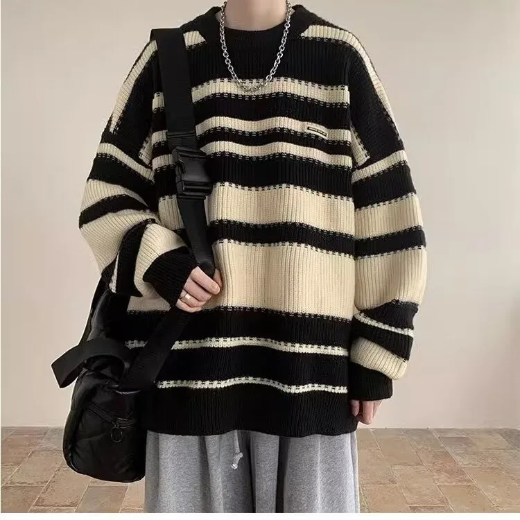 

Color Blo Knitted Sweater Men's round Ne Pullover Autumn Winter Large Size Baseball Collar Long Sve Faion Top