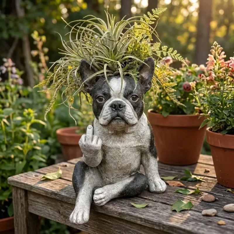Bulldog resin flower pot ornament outdoor garden decoration creative plant potted crafts