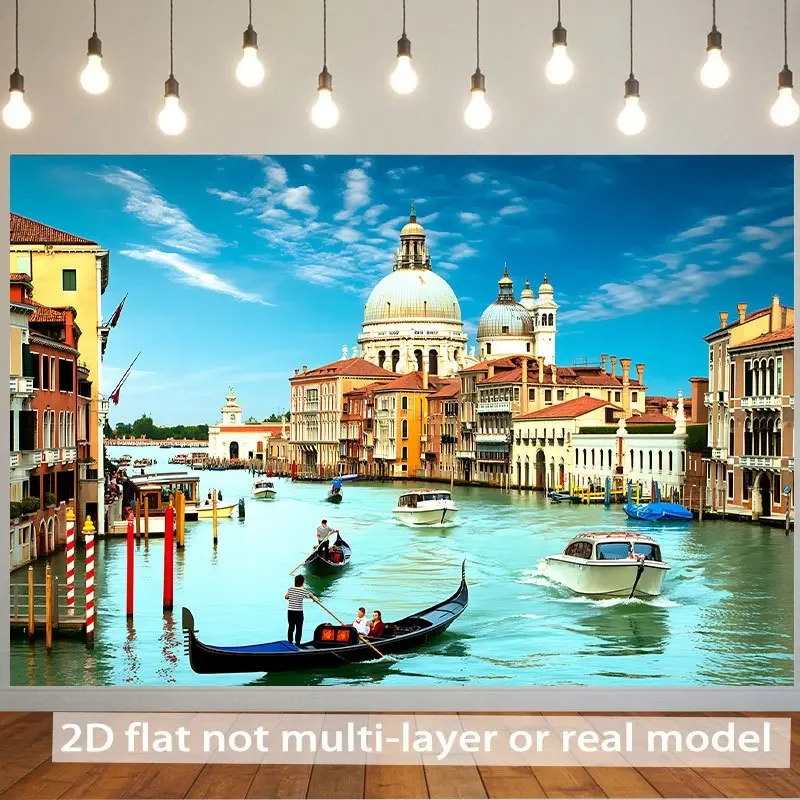 Venice Italy Canal Gondola Basilica Cityscape Tapestry 2D Flat Printing Wall Hanging Backdrop for Living Room Bedroom European