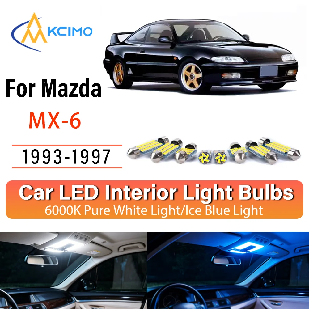 Kit de remplacement d'ampoules LED sans fil à éclairage constant pour l'intérieur de voiture Mazda MX-6 1993-1997, montage direct pour plafonnier et éclairage de coffre