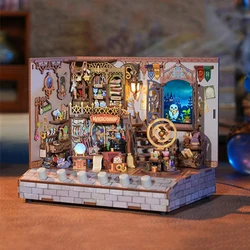 DIY Wooden Doll Houses Magic Shop Casa Miniature Building Kits with Music Sound USB Power Dollhouse for Girls Birthday Gifts