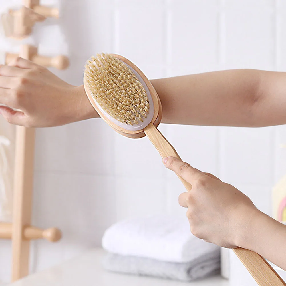 

Bath Brush Long Handle Wooden Body Scrubber Back Exfoliating Shower Lotion Applicator Sensitive Skin Durable Bathing Tool
