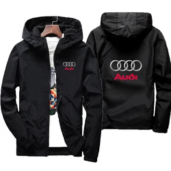 2024 Audi new windproof hooded men's jacket for spring and Autumn lightweight windbreaker, plus size casual men's clothing