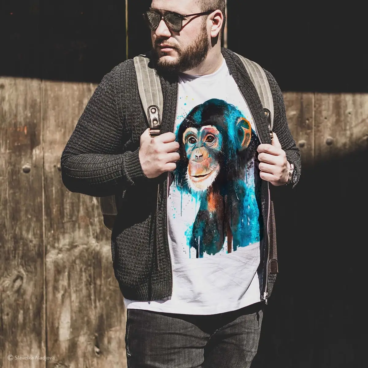 Baby Chimp Chimpanzee T shirt ring spun Cotton 100 watercolor print art animal XS S M L XL