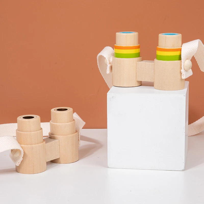 1PC binocolo In legno per bambini di piccole dimensioni con lente In vetro ottico a bassa aberrazione cromatica binocolo In legno per trovare l'obiettivo