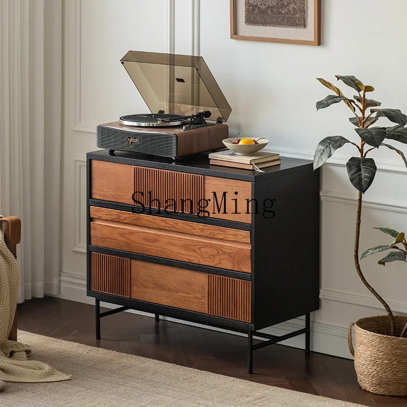 CLsolid wood color matching three-bucket cabinet household tea cupboard retro dining side locker