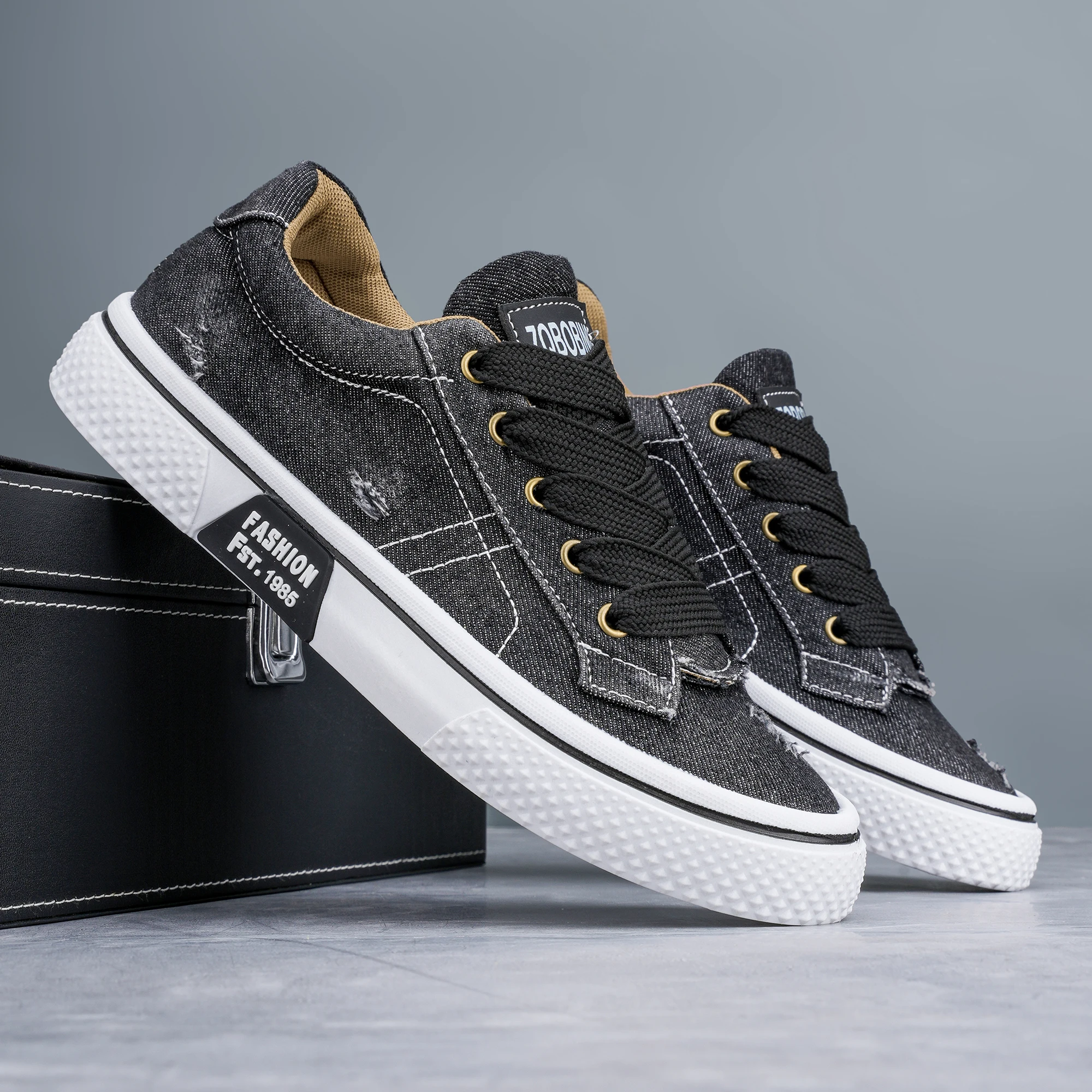 Personalized Spring and Autumn New Men's Shoes, Korean Style Fashionable Large Size Low-Top Casual Shoes, Denim Single Shoes, Versatile Sneakers