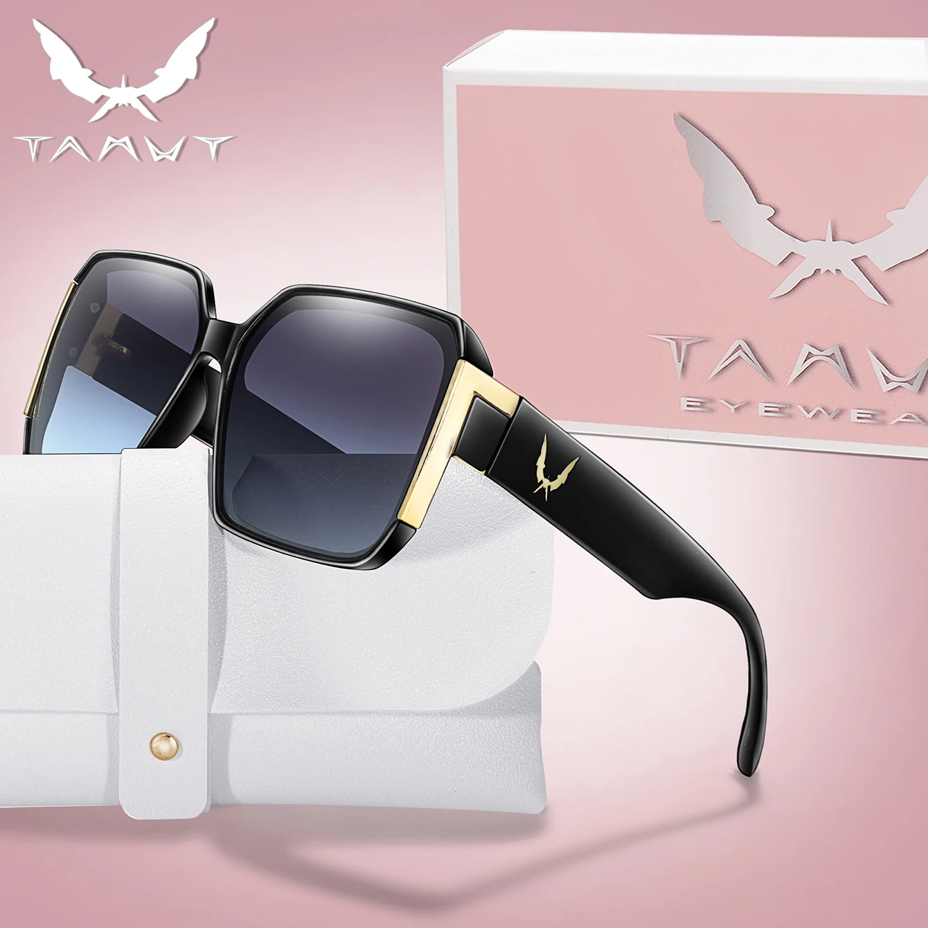 Modische Fahrrad-Sonnenbrille für Damen, lässige quadratische Sonnenbrille mit UV-Schutz für Outdoor-Angeln, Fahren, Golfen, Reisen mit Box – Detail 1