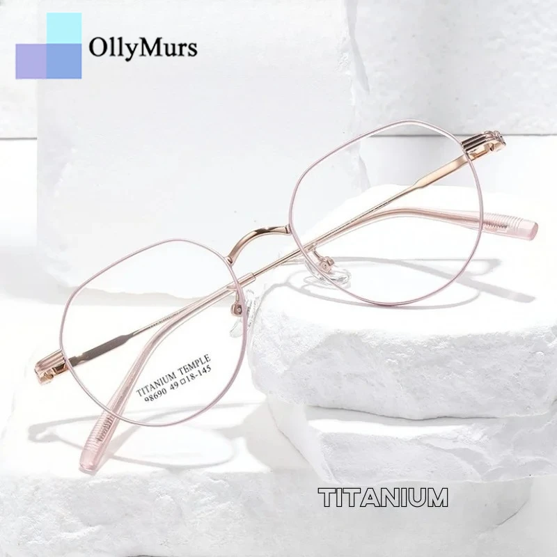 

OLLYMURS High Quality Titanium Eyewear Frame Ultra light 49 Polygon Casual Women's Myopia Hyperopia Glasses 98690