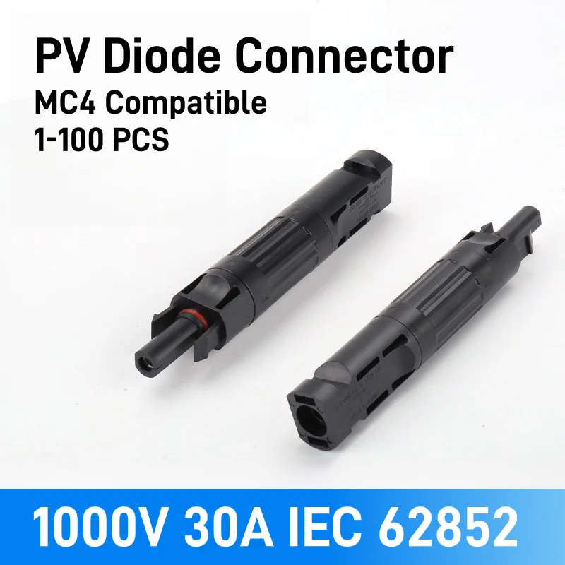 1000V -30A Solar PV Diode Connector For MC4 Anti-reverse Blocking Diode Solar Panel Parallel Connection Prevent Current Backflow