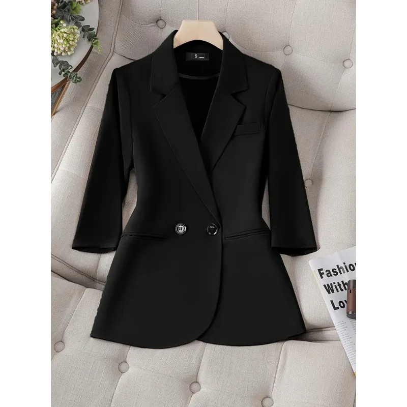 Women Suit Office Ladies Blazer White Green Yellow Black Coffee Female Half Sleeve Solid Formal Jacket Coat Spring Summer Outfit