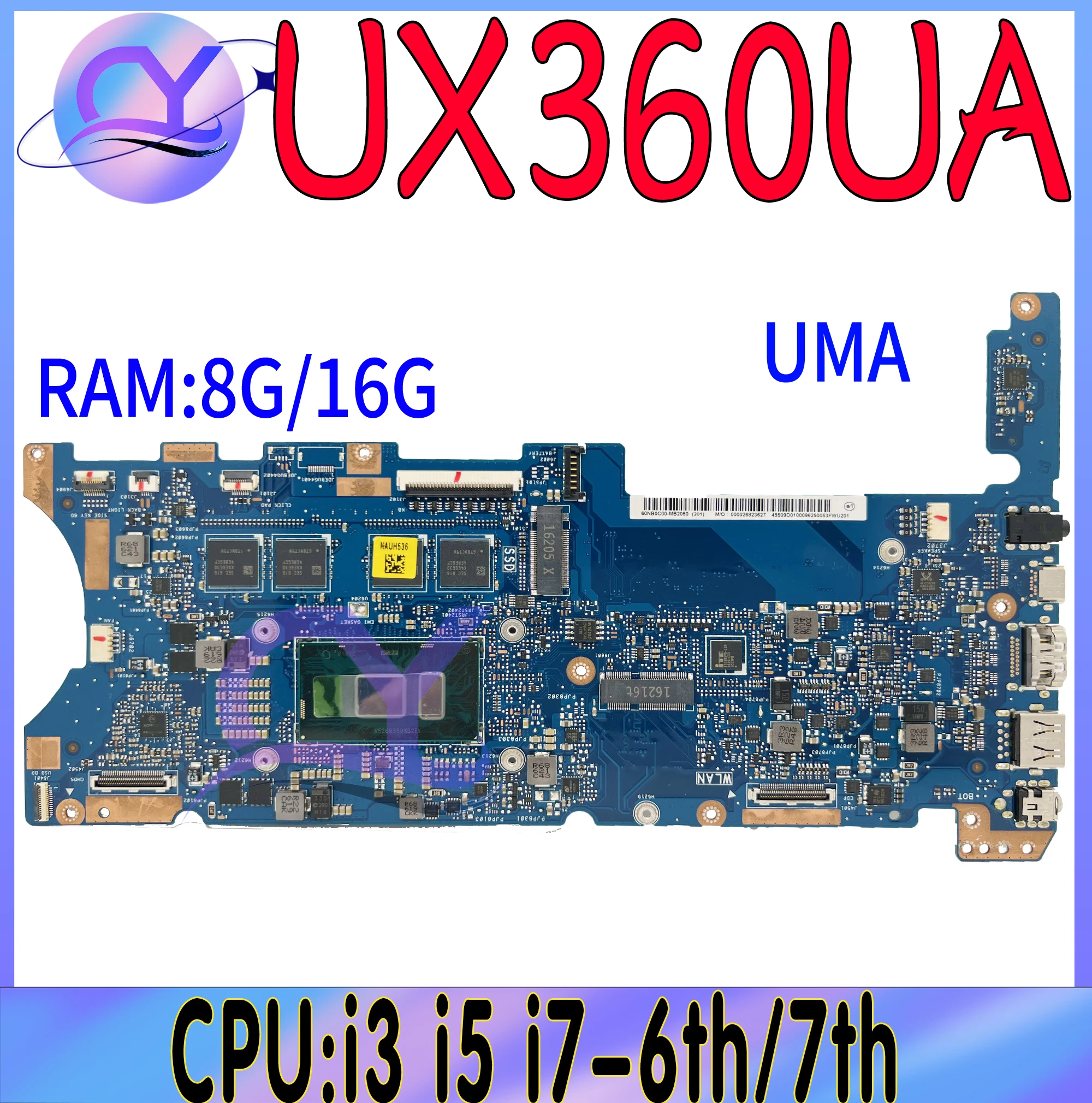 

UX360UA Notebook Mainboard For ASUS Zenbook Flip UX360UAK UX360U Laptop Motherboard With I5/I7 6th 7th GEN 8G/16G-RAM 100% Test