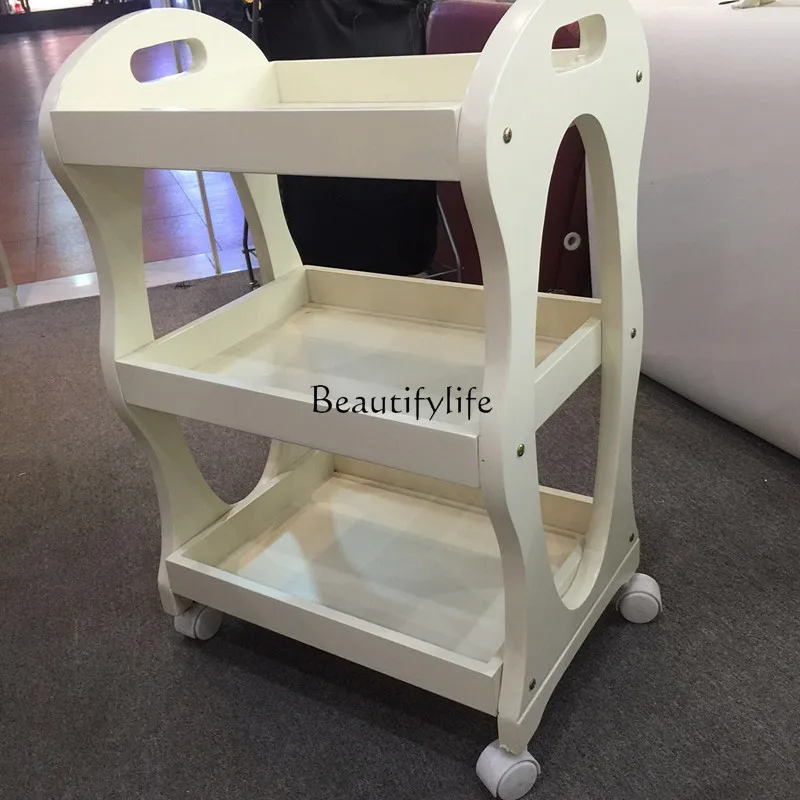 European-Style White Solid Wood Cosmetic Tool Trolly Trolley Beauty Salon Three-Layer Cart