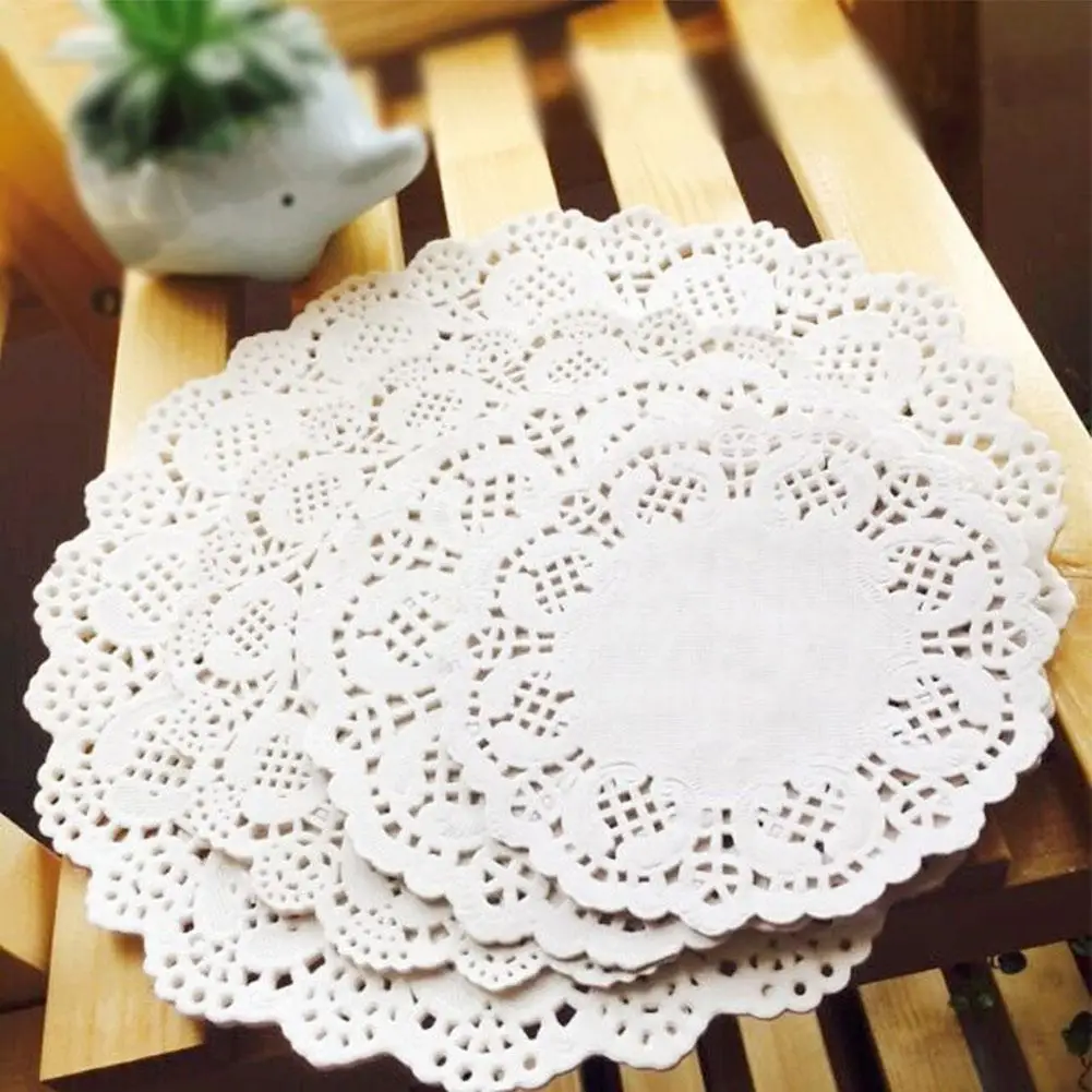 100Pcs Round Flower Bottom Paper Placemat Coaster Cake Baking Paper Pad -Absorbing Dessert Paper Photo Background Paper