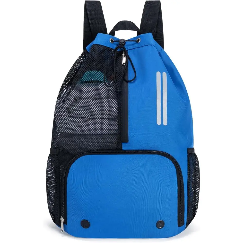 

Mesh Durable Drawstring Backpack with Shoe Compartment & Waterproof Pocket - Ideal for Beach, Gym, Travel, and Workouts (Blue)