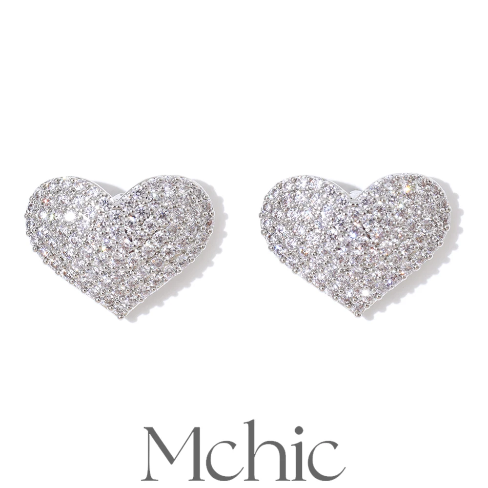 Mchic Exquisite Micro-Inlaid Zircon Heart Stud Earrings S925 Silver Post Copper Sweet Fashion Jewelry for Women Wholesale