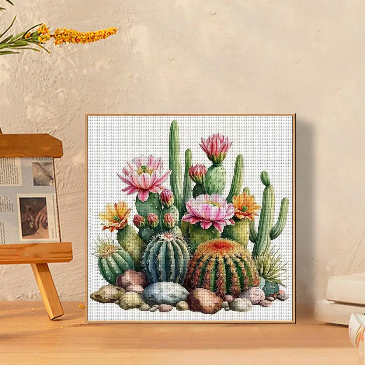 1 Stück 30x30cm/11,8x11,8 Zoll, 11CT/14CT Druck-Kreuzstich-Set mit Kaktus-Design für Erwachsene und Anfänger - Entspannendes Bastelset