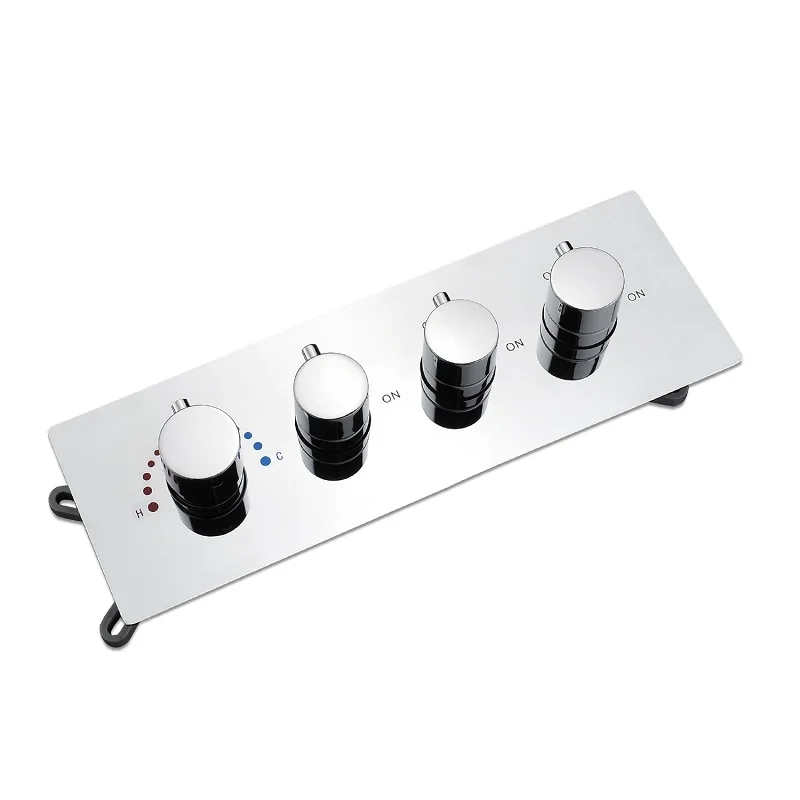 Brass Shower Valve Thermostatic 3 Functions Concealed Shower Mixer Bathroom Chrome Shower Diverter with Embed Box