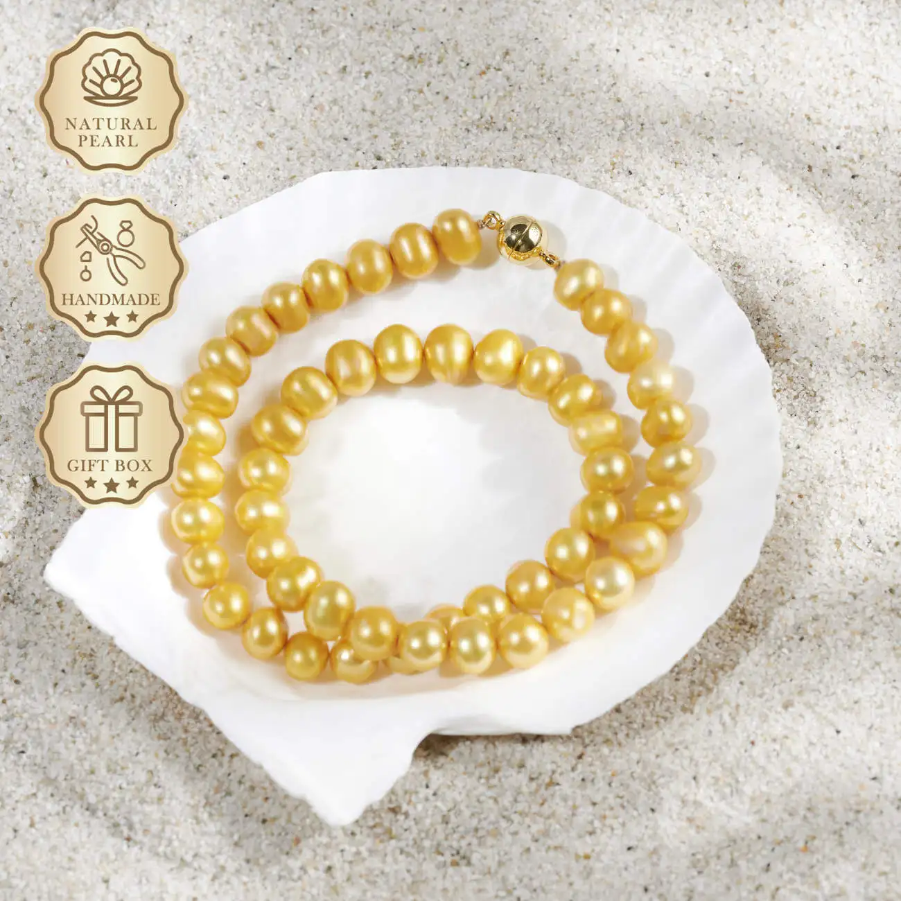 

MYSOYA Golden Freshwater Pearl Necklace 8–9mm, Gift Box, Ideal Birthday & Anniversary Gift