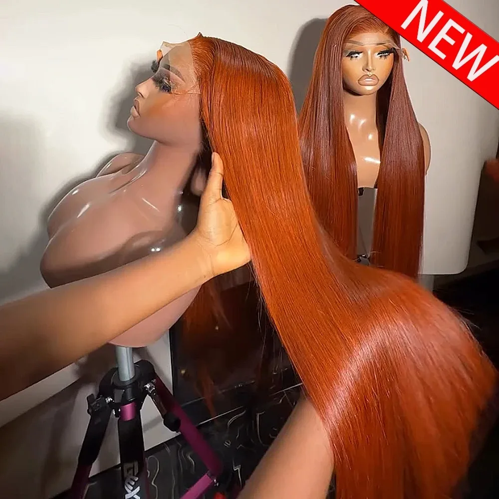 Straight Ginger Orange HD 13x4 Synthetic Lace Front Wig M Shaped Logos Hairline Glueless Wear And Go Pre Plucked For Women Party