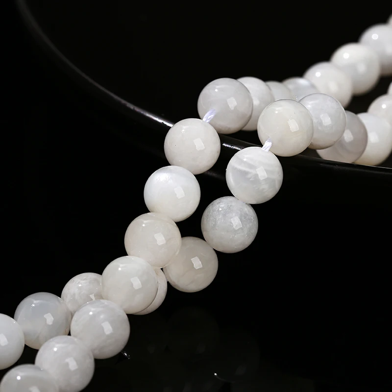 Perle de pierre de lune blanche naturelle, entretoise ronde adt, perle brillante, collier de bricolage, accessoire de bracelet, bijoux de direction, 3A, 6mm, 8mm, 10mm