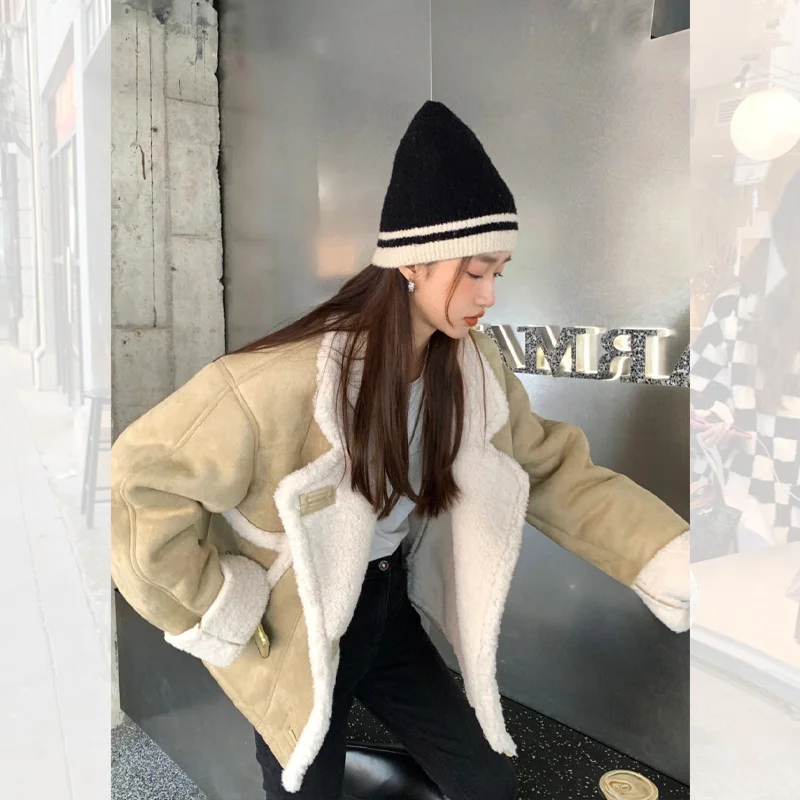 Damski płaszcz z futra jagnięcego, skóra owcza, jesień, luksusowy wygląd, kołnierz, zapinany na guziki, długi...