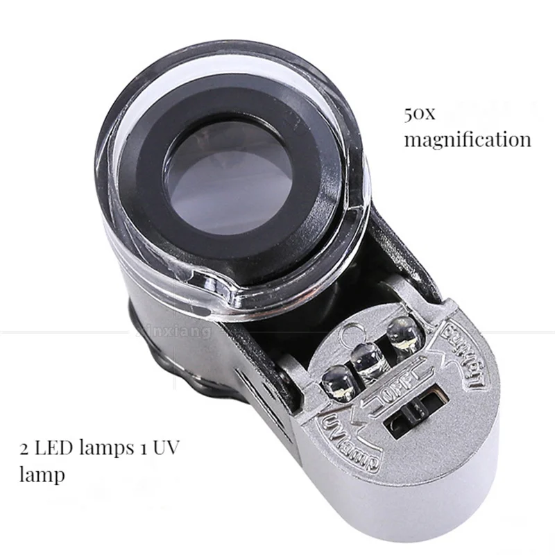 Imagem -03 - Apreciação Microscópio Jóias Lupa com Led Luz uv para Caligrafia Antiga e Pintura Identificação Lupa 50x