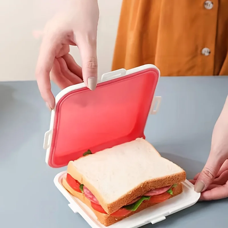 Silicone Bento Lunch Box, 1pc, Portable Sandwich and Snack  Container, Hand Wash, Rectangular, Manual Operation, Electricity-Fre