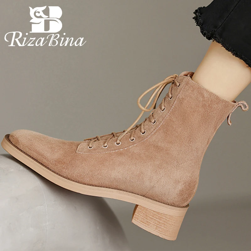 

RIZABINA New Arrivals Women Ankle Boots 2023 Square Heel Zip Winter Woman'S Shoes Fashion Chunky Club Footwear Size 34-39