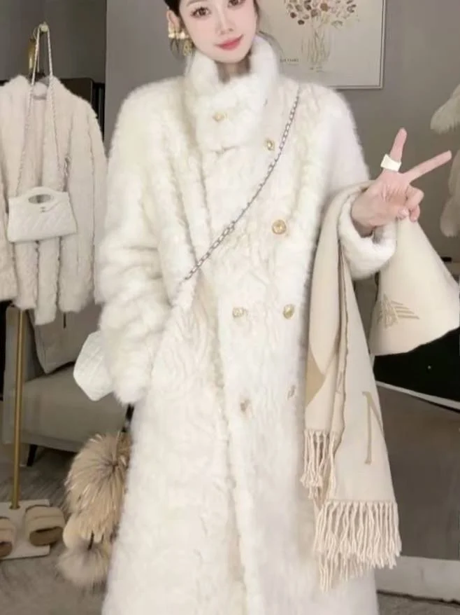 

Новое шерстяное длинное пальто 2026 года с воротником-стойкой, модное, уникальное, женское, зимнее, утепленное, больших размеров