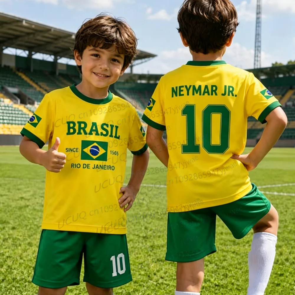 2026 Special Neymar 10 & VINI JR Football Jersey Tee Shorts Set Women Men Brazil Fans Shirt and Shorts Summer Kids 2 Piece Set