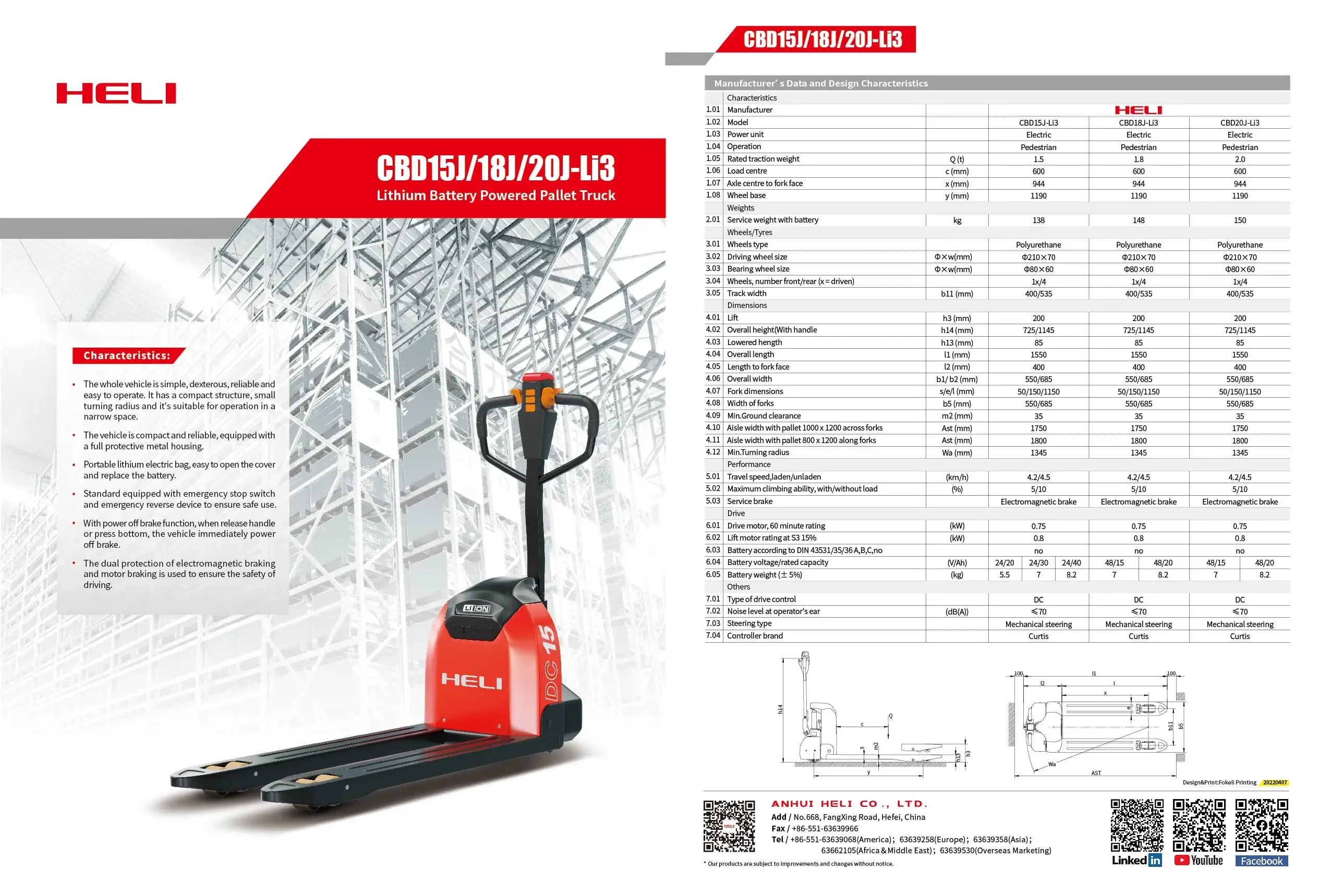 EVERLIFT HELI Mini Electric Pallet Truck 1.5t 1.8t 2t Lithium Battery Power Pallet Jack Cheap Forklift Truck Manufacturer China