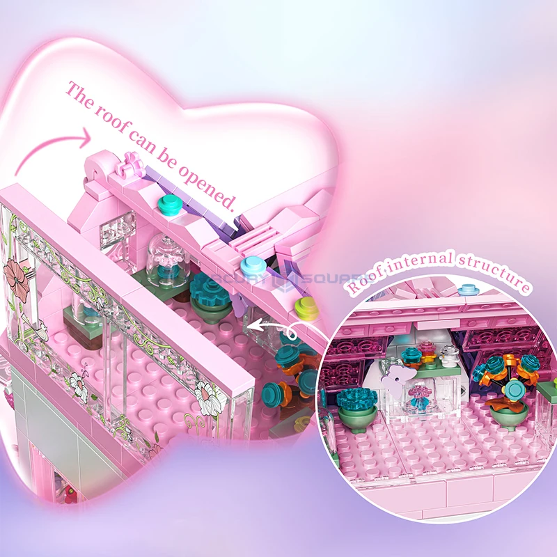 Pink Cottage MOC 33223 Cozy Cabin House Bungalow Architecture Bricks Flower Room Model Building Blocks Gift Ideas Toy Kids Girls