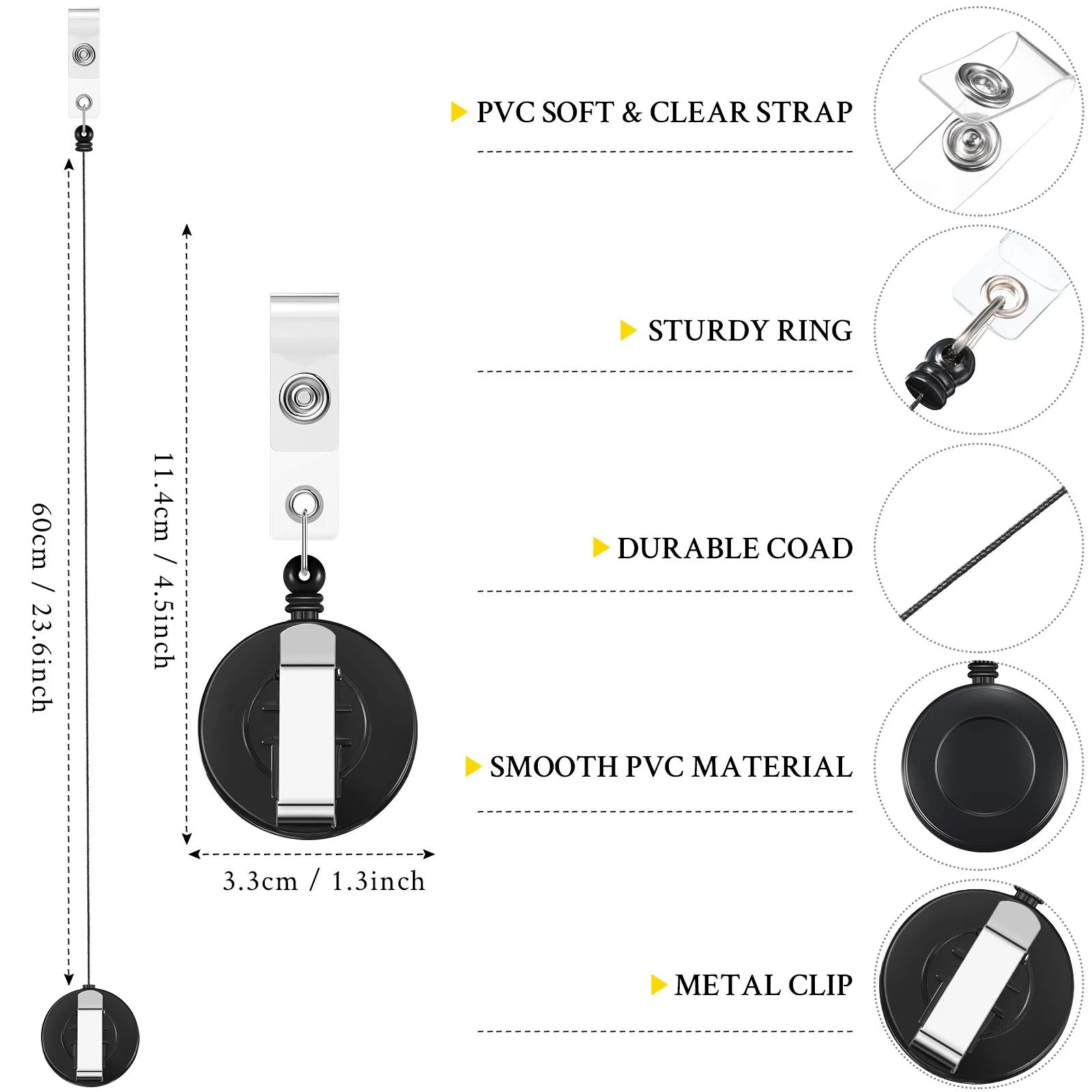 ตัวหนีบม้วนป้ายหดเก็บได้สีดำ50ชิ้นสำหรับใส่บัตรแสดงตัวตนสำหรับเครื่องใช้สำนักงานของโรงเรียน