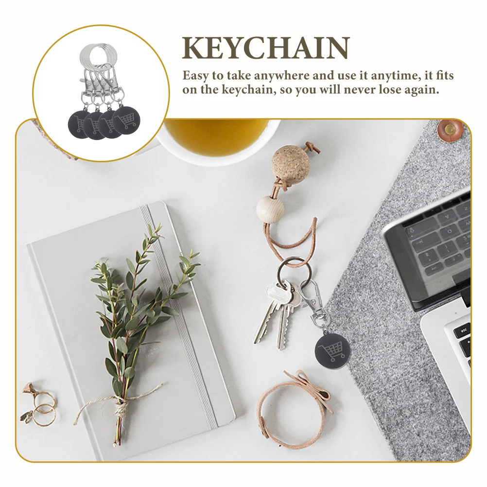 4 Pcs Shopping Cart Keychain Trolley Token Rings Rolly Metal Tokens Keyring Holder Small Keyrings Coin Decoration