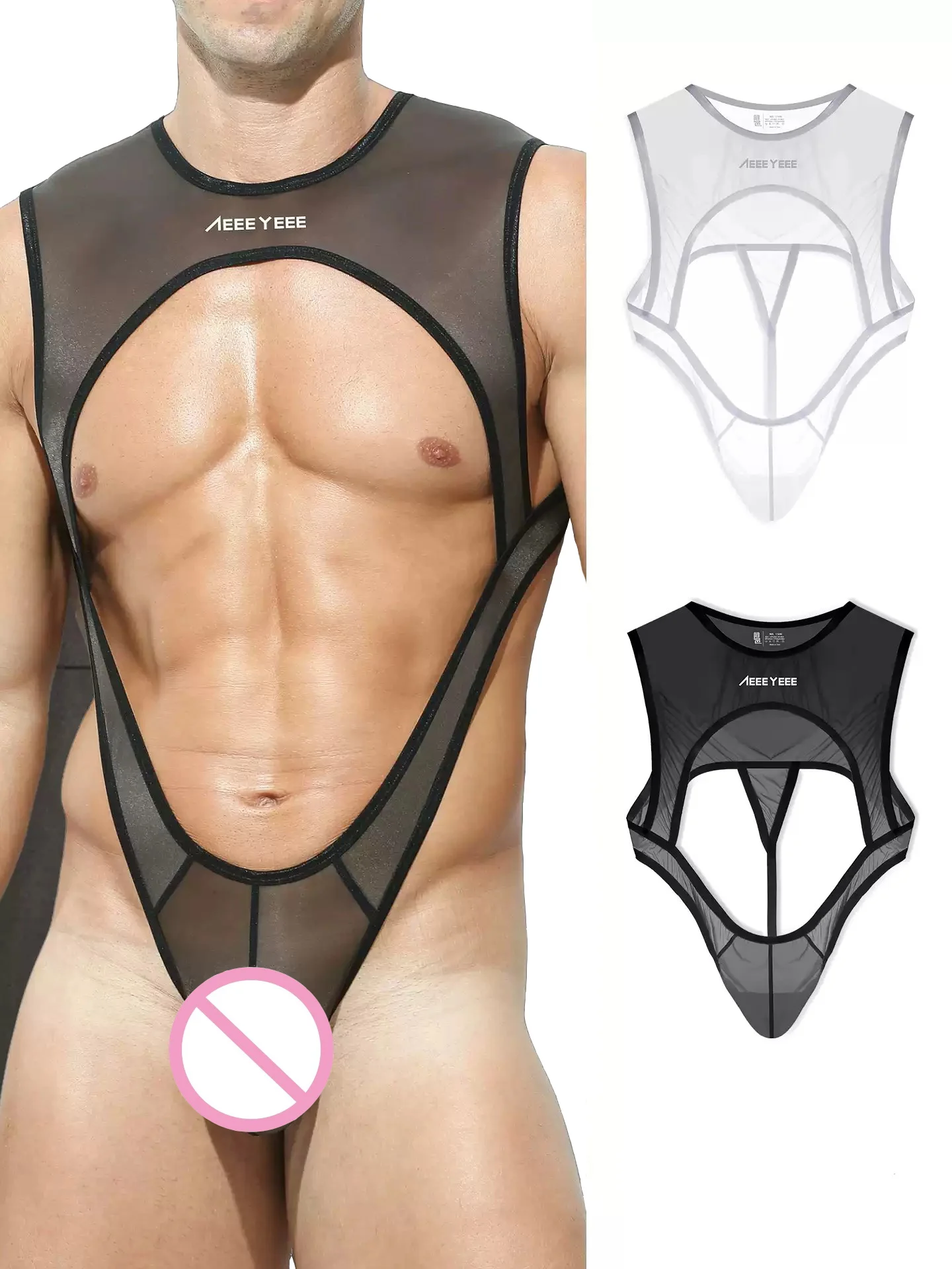 Sexy Men's Underwear Shaper Ultra Thin Ice Silk Transparent Men't Thongs Hollow Out Bodysuit Comfortable Seamless Shapewear