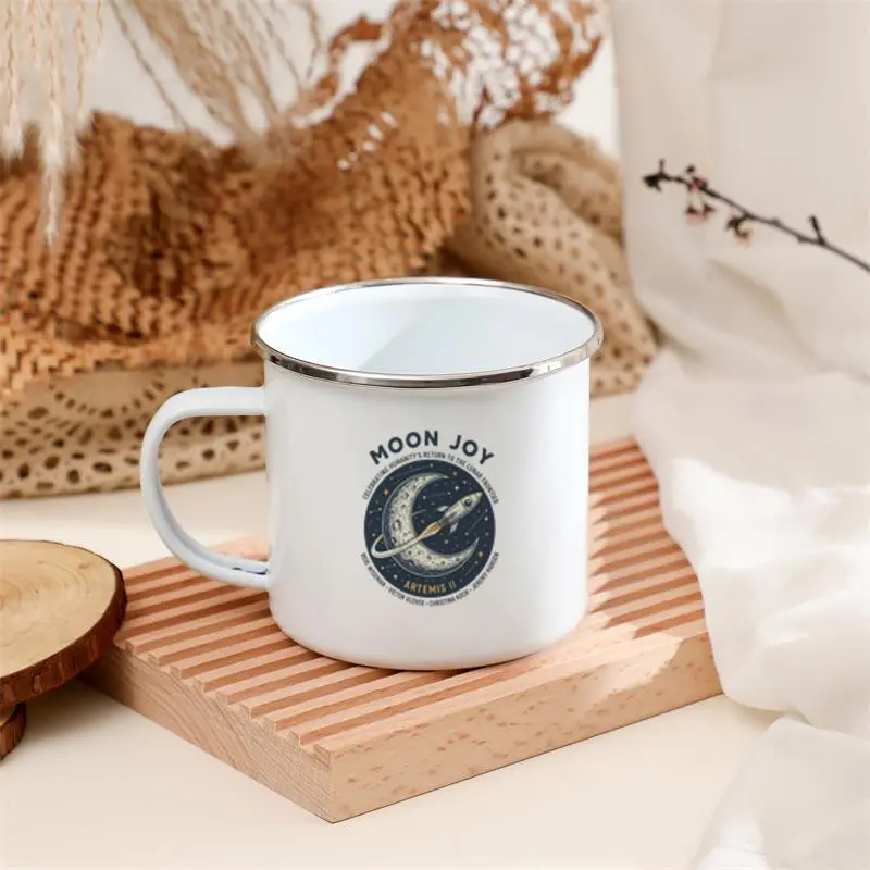 

12-Ounce Metal Enamel Moon Joy Artemis II High Quality Water Cup Large Capacity Coffee Cups Humanity Returns To The Moon Gift