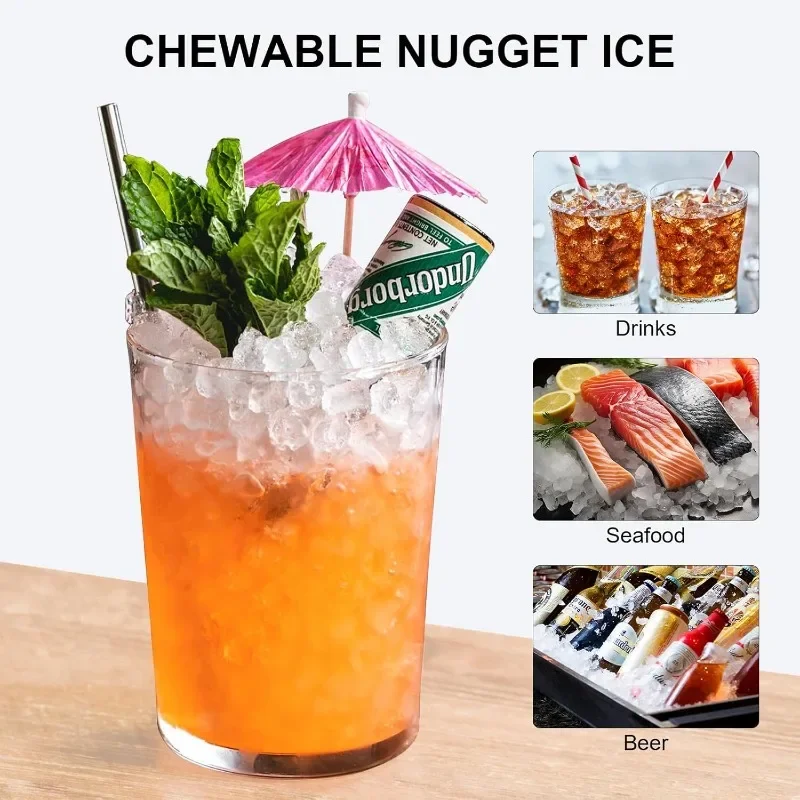 Nugget Ice Maker Countertop Pellet Crushed Chewable Ice Cubes 70Lbs/24H Ice Dispenser Countertop Stainless Steel