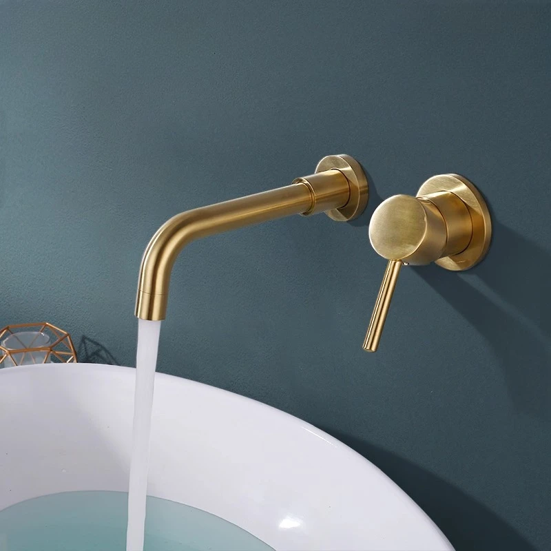 

Brushed Gold/Black Basin Faucet Concealed Wall Mounted For Bathroom Faucets Bath Basin Sink Tap Bathtub Hot And Cold Water Mixer