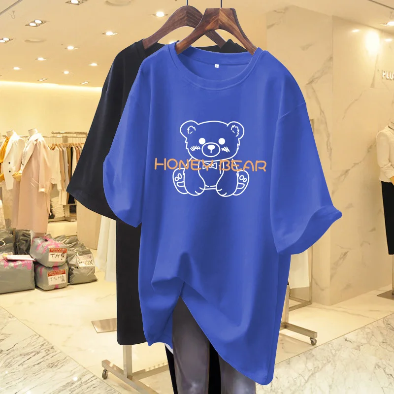 

Women Clothing Fashion Short Sleeve Top Tee, Summer Loose Casual Basic T-shirt, Cartoon Printed 100% Cotton O-neck Pullovers