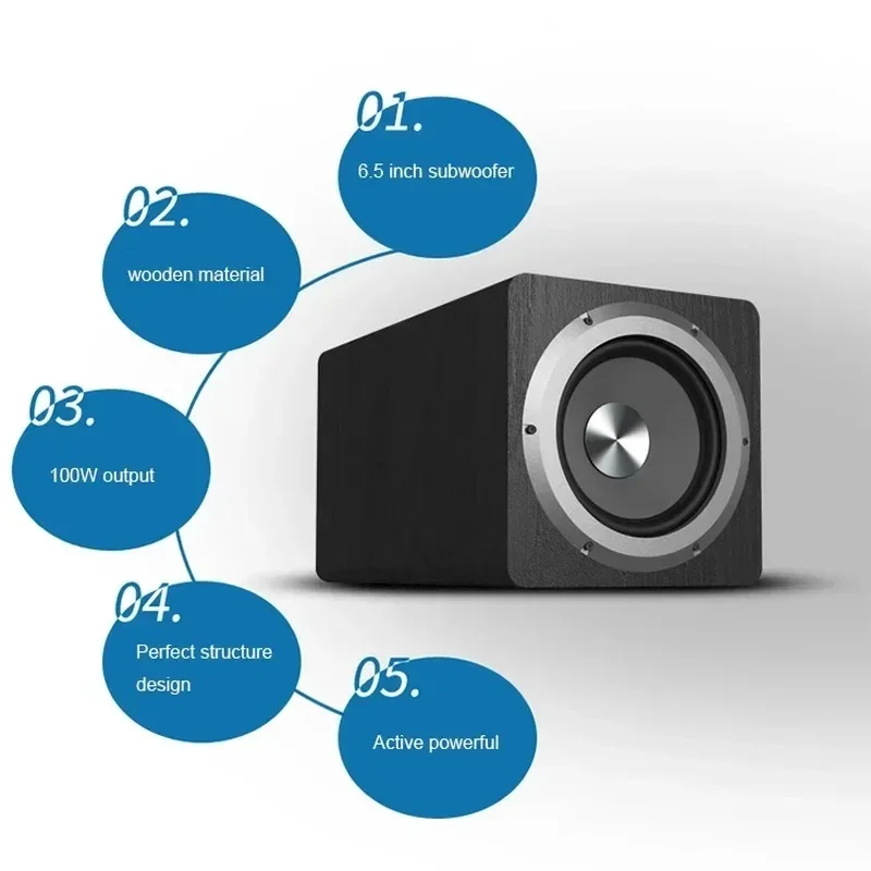 Ibass Wooden 6.5 Inch Professional 100W High Performance Pure Bass Active Subwoofer Bookshelf Hi-Fi Home Theater System SU650D