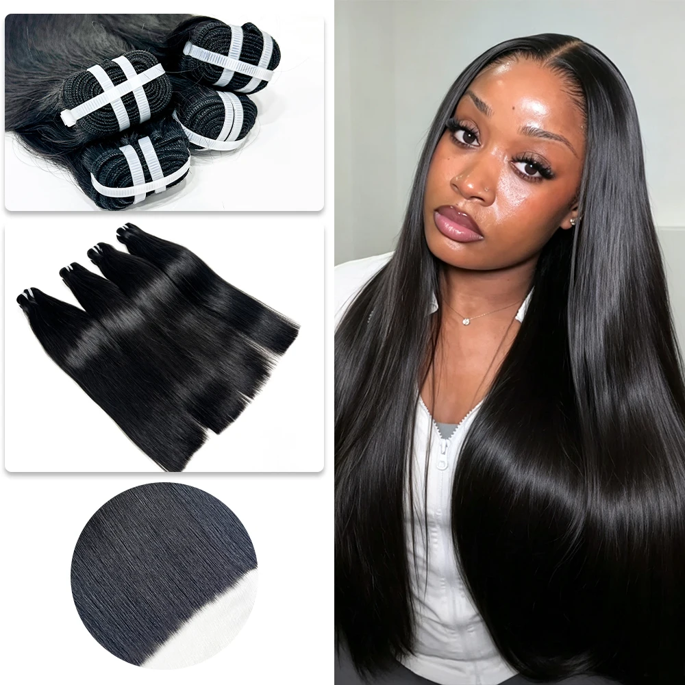 28 30 Inch Vietnamese Bone Straight Bundles Human Hair Real Remy Weave Silky Raw Hair 2 3 4 Pcs Natural Black 100% Unprocessed Double Weft Thick Full Ends Premium Human Hair Bundles Extensions For Women