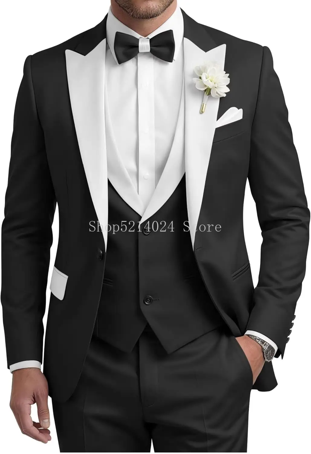 Mens 3 Piece Wedding Suits Slim Fit Tuxedo Suit Set Prom Suits Formal